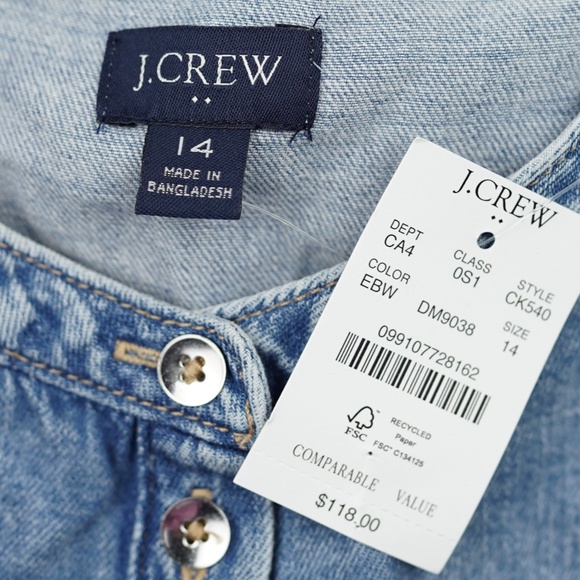 New JCREW Size 14 Ruffle Sleeve Denim Mini Dress in English Blue Wash $118 CK540 - Picture 5 of 5